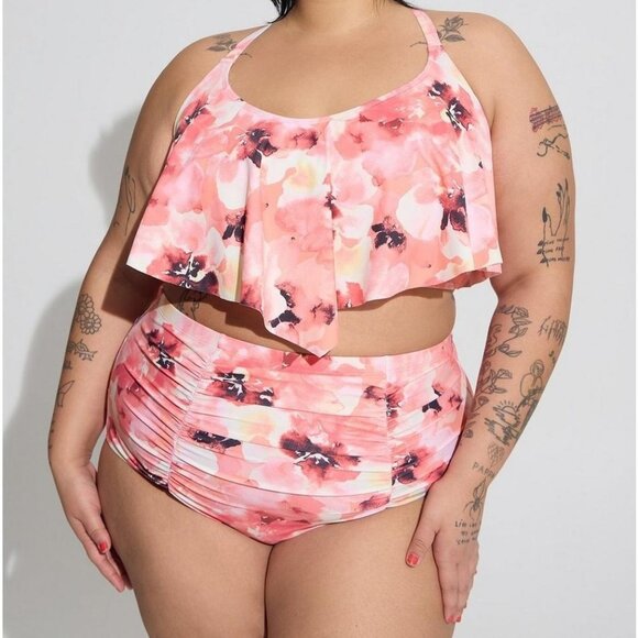 Torrid High Rise Ruched Multi Floral Swim Bottom Plus Size 4X UPF Protection 30+ - Picture 1 of 4
